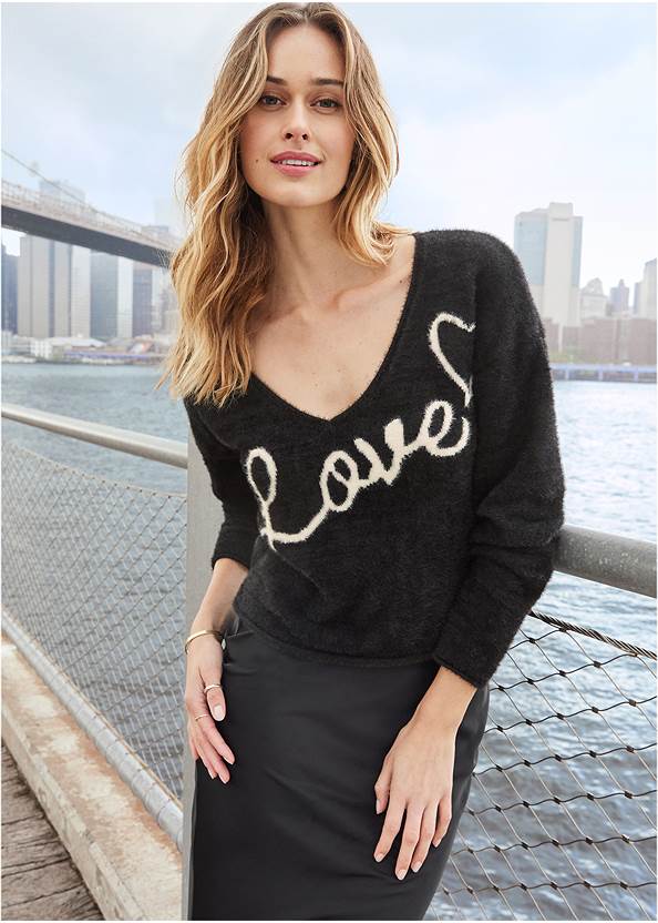 Cropped Front View Love Graphic Sweater