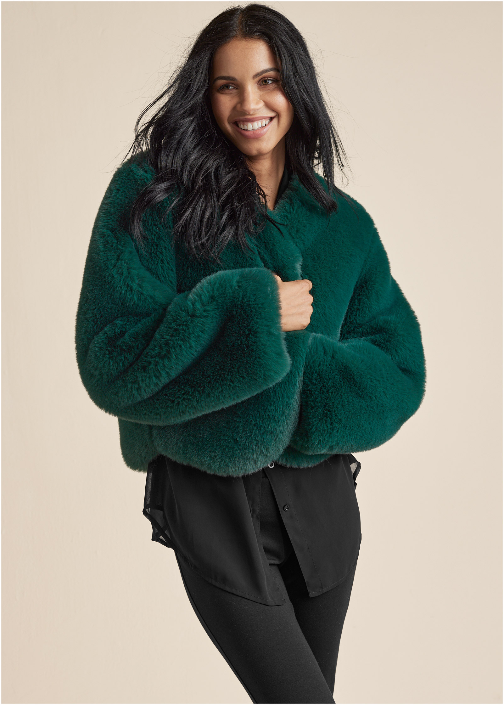 Emerald faux fur clearance jacket