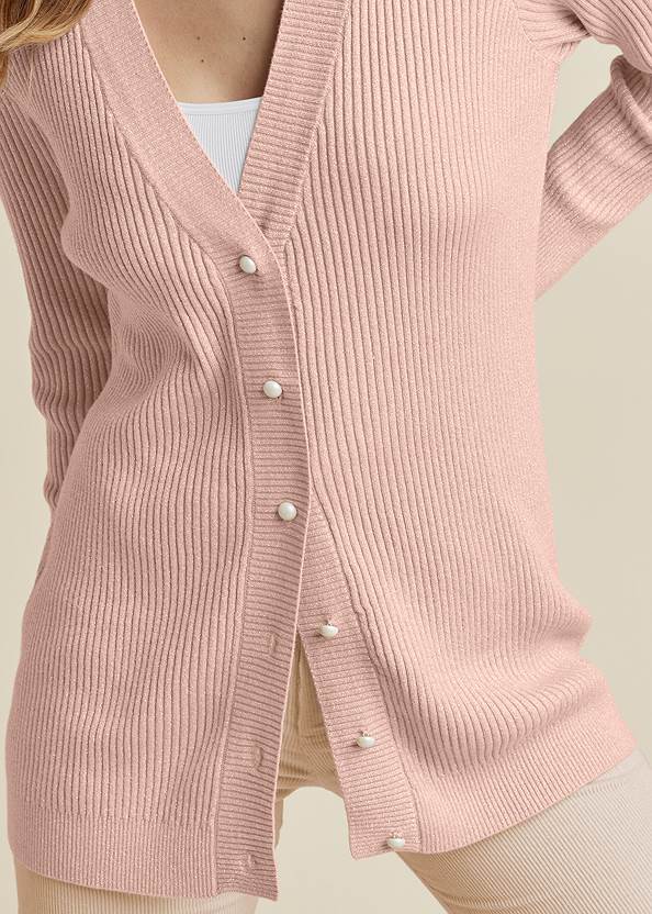 Detail front view Shimmer Ribbed Cardigan