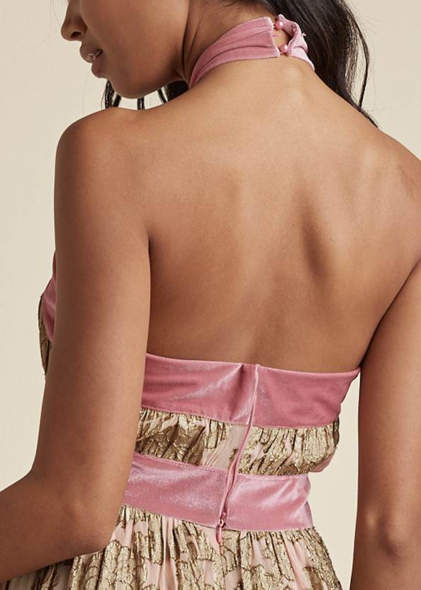 Detail back view Jacquard Halter Gown