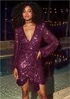 Front View Belted Sequin Wrap Dress