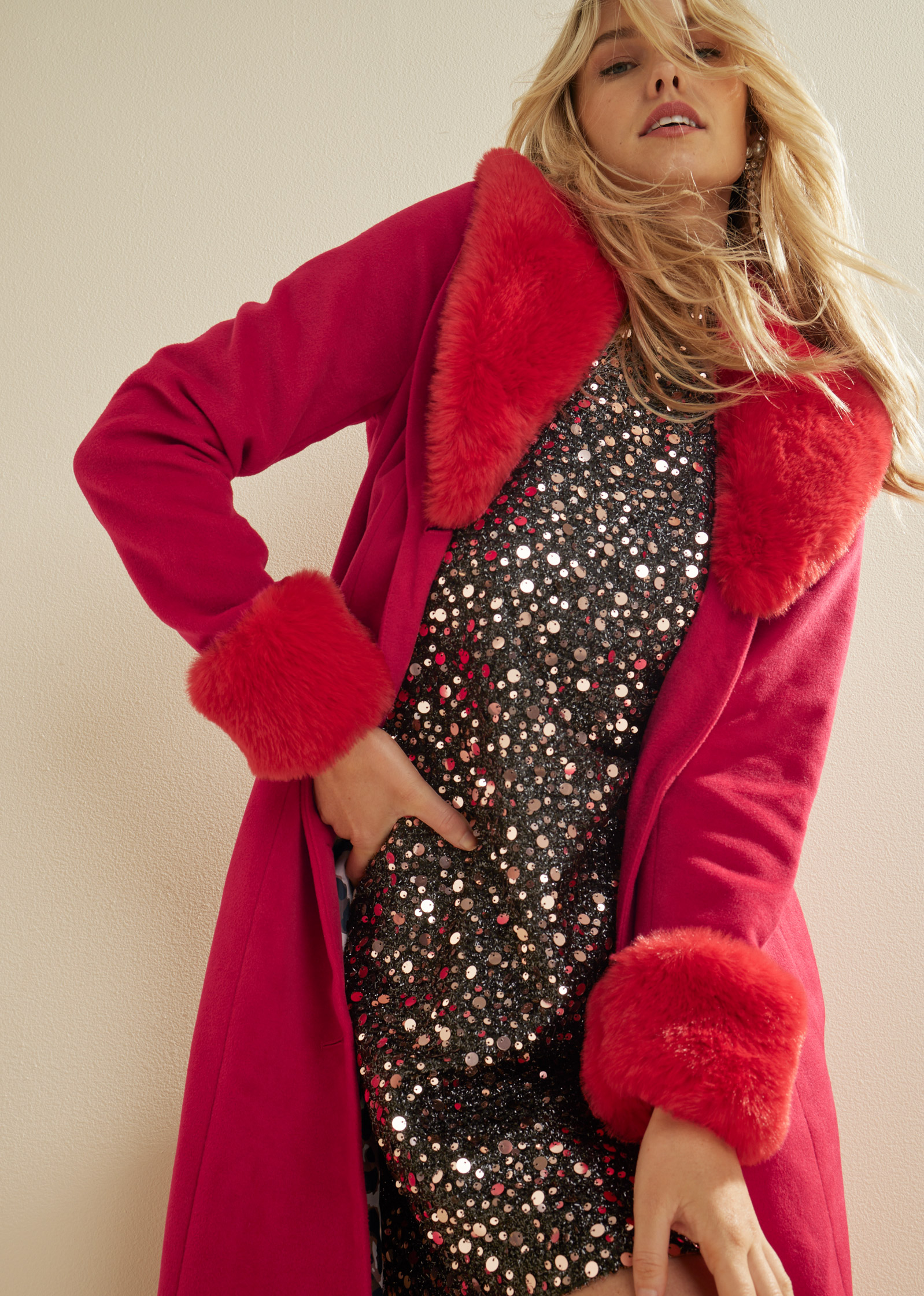 Red fur lined online coat