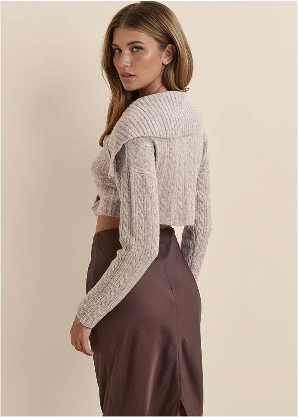 Back View Delilah Belle X Venus Cropped Cable Knit Sweater