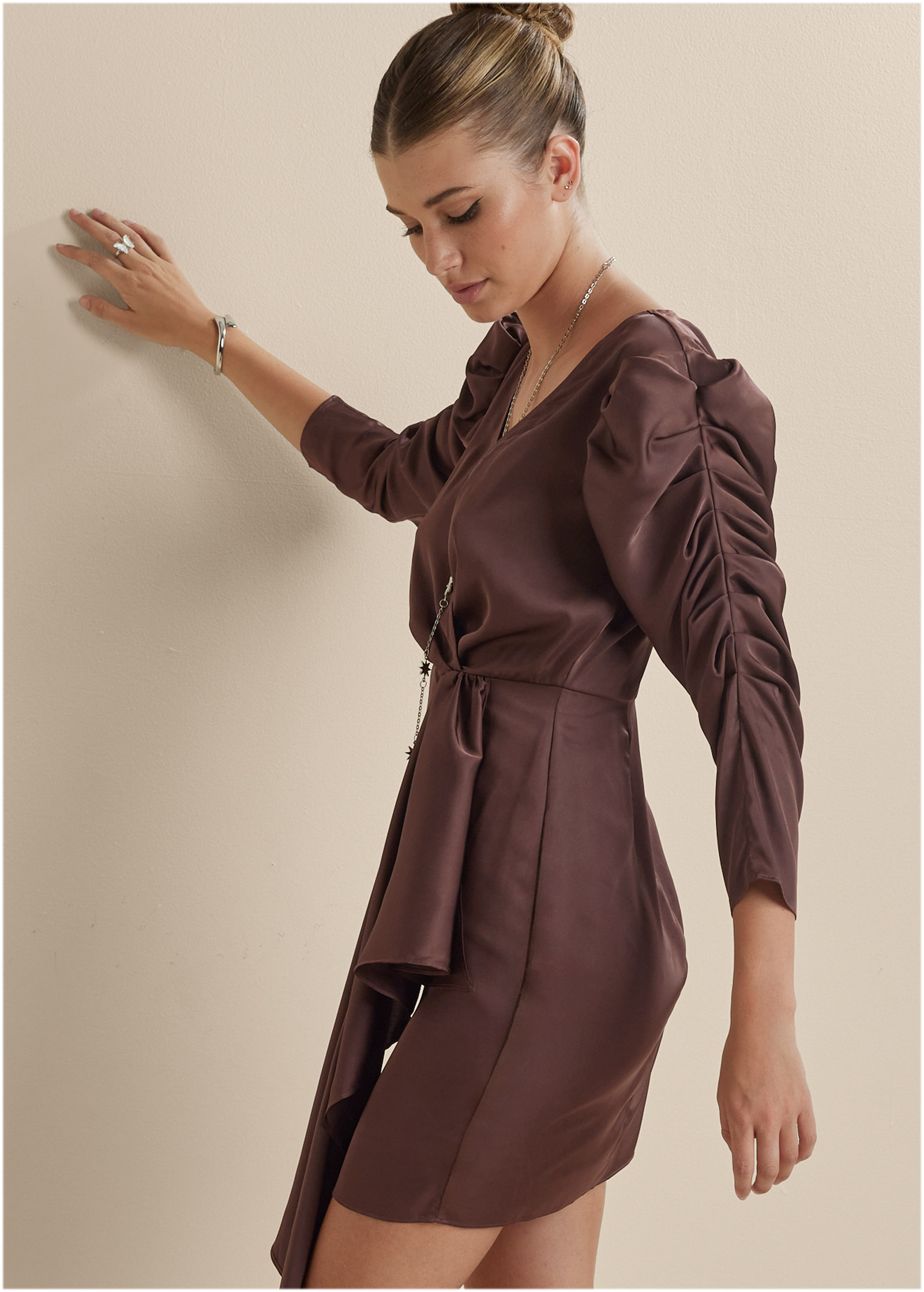 Delilah Belle X Venus Puff Sleeve Dress in Dark Brown | VENUS
