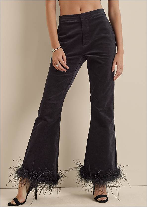 Cropped Front View  Delilah Belle X Venus Feather Trim Trousers