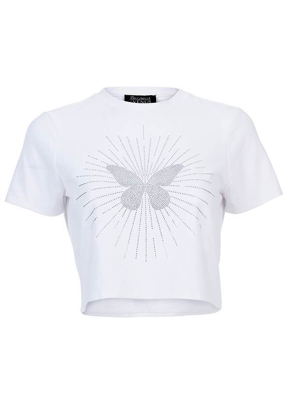 Ghost with background front view Delilah Belle X Venus Crop Butterfly Tee