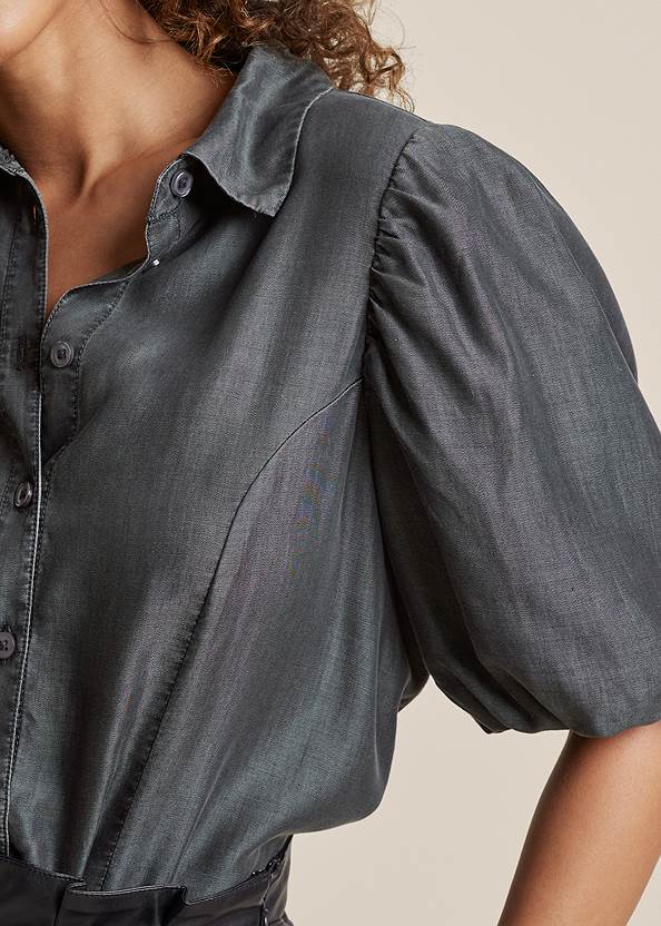 Alternate View Puff Sleeve Button Down Top
