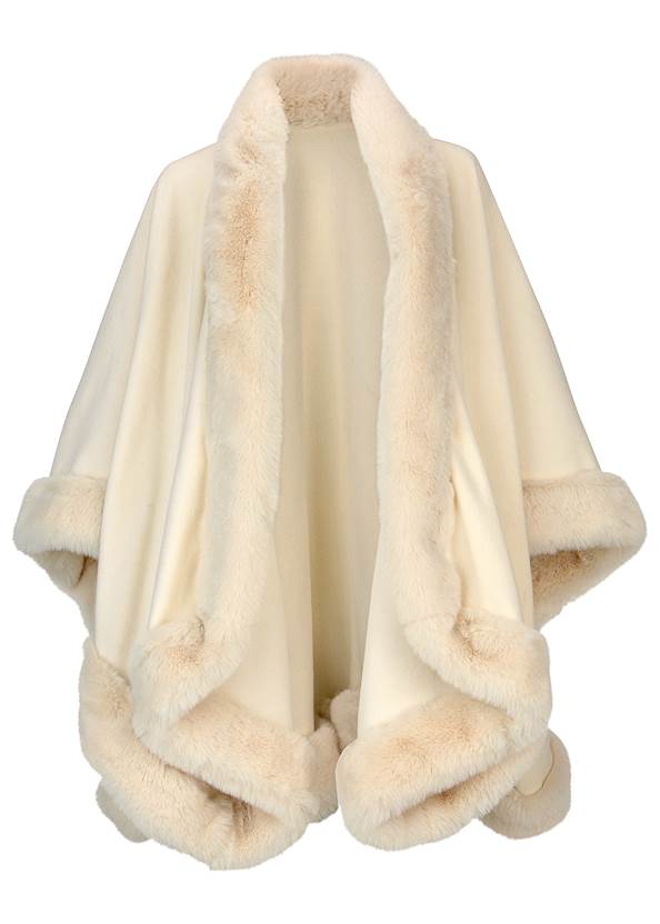 Faux Fur Trim Wrap Shawl