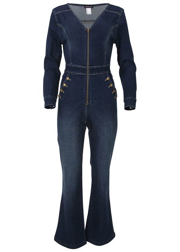 Ghost with background front view Zip Front Denim Jumpsuit