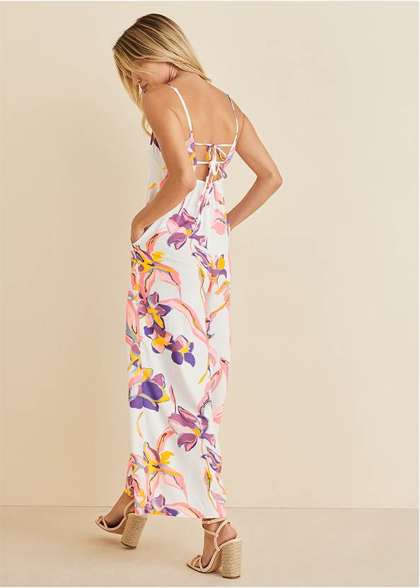 Full back view Square Neck Printed Jumpsuit