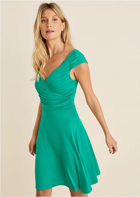Full Front View Draped Front Dress
