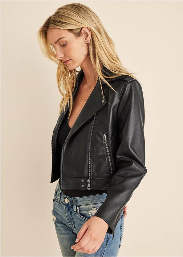 Full side view Faux-Leather Moto Jacket