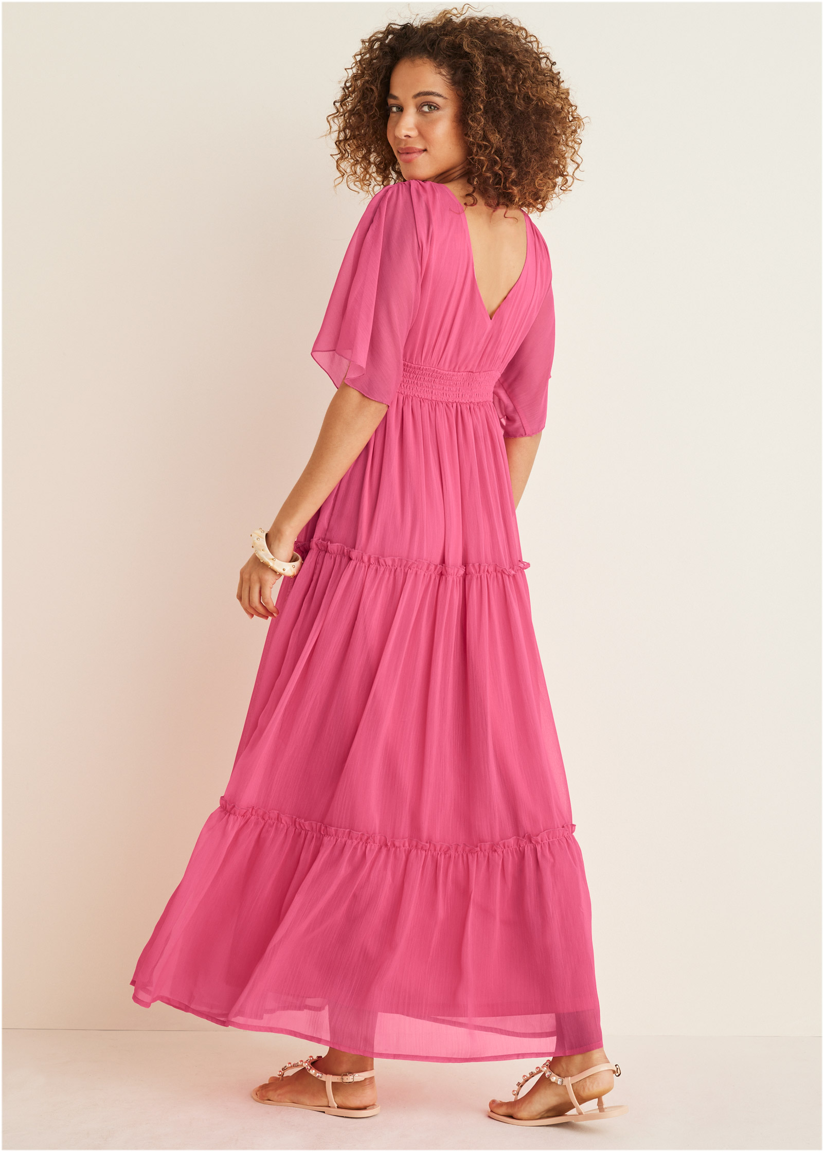 Flutter Sleeve Maxi Dress in Hot Pink | VENUS