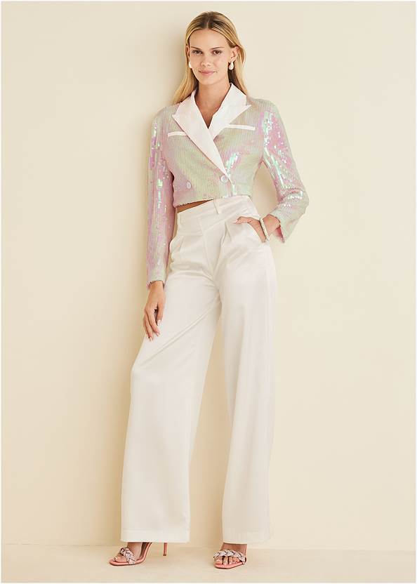 Full front view Pearl Sequin Cropped Blazer