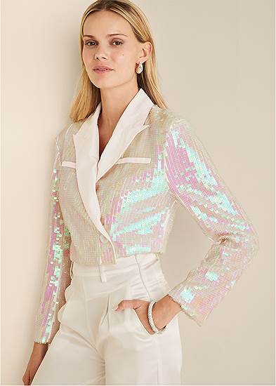 Pearl Sequin Cropped Blazer