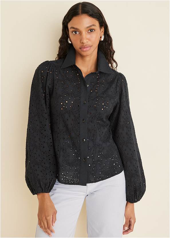Front View Paisley Eyelet Blouse