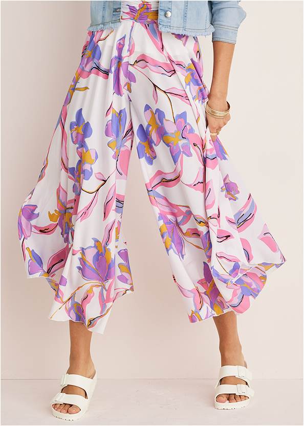 Waist down front view Printed Flowy Pants