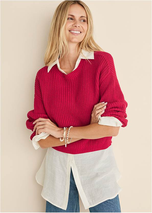 Cropped front view Slub Crew Cropped Sweater