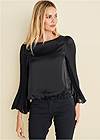 Cropped Front View Pleated Sleeve Top
