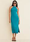 Front View High Neck Midi Dress
