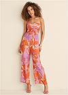 Front View Smocked Printed Jumpsuit