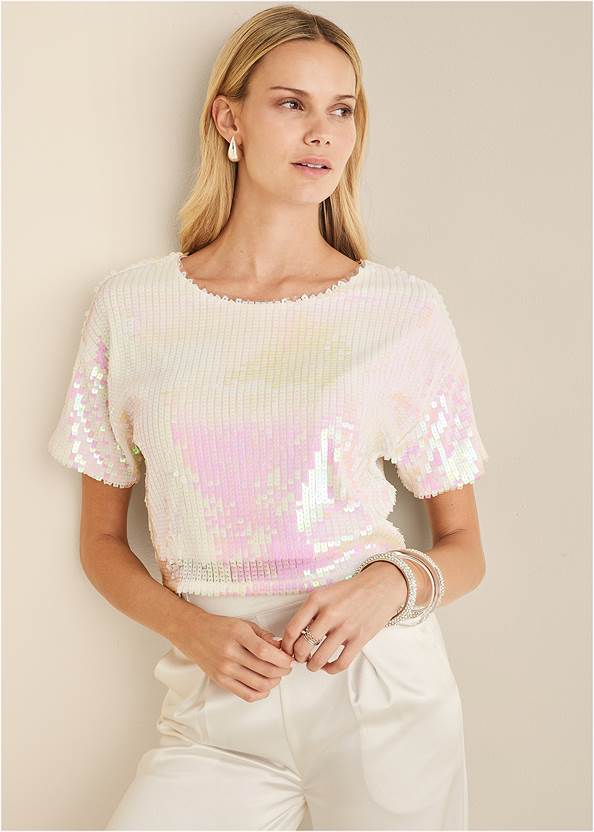 Front View Stretch Sequin Top