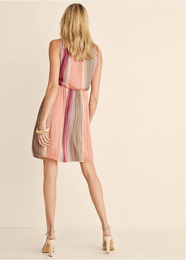 Full back view Pleated Striped Dress