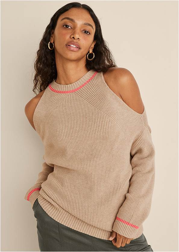 Cold Shoulder Sweater,Relaxed Twill Straight Pant
