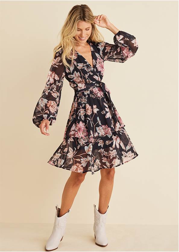 Full front view Floral Wrap Dress