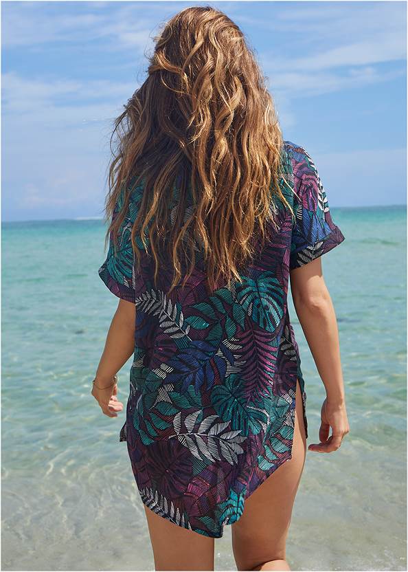 Ghost with background back view Button-Down Beach Shirt