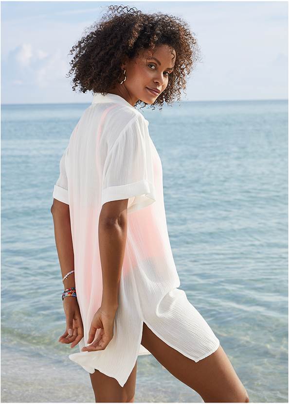 Back View Gauze Button-Up Cover-Up