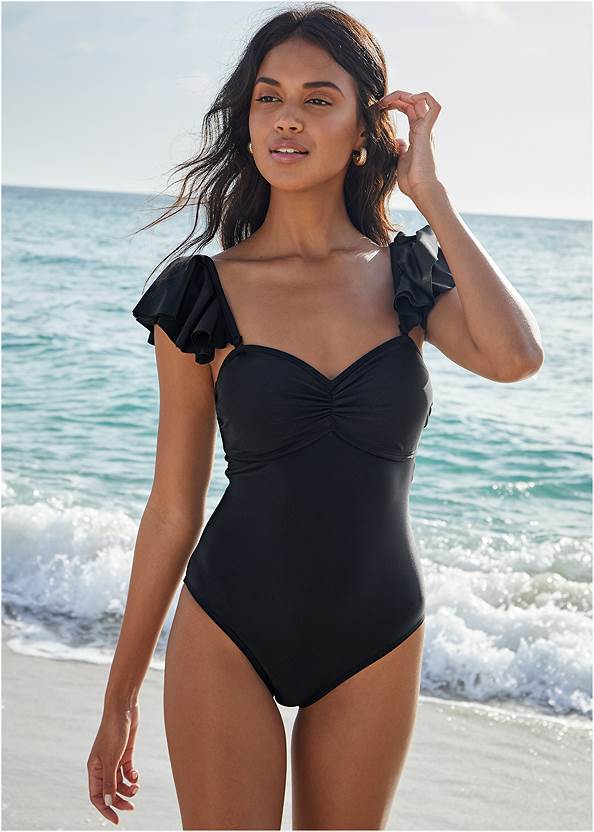 Full front view Ruffle Strap One-Piece