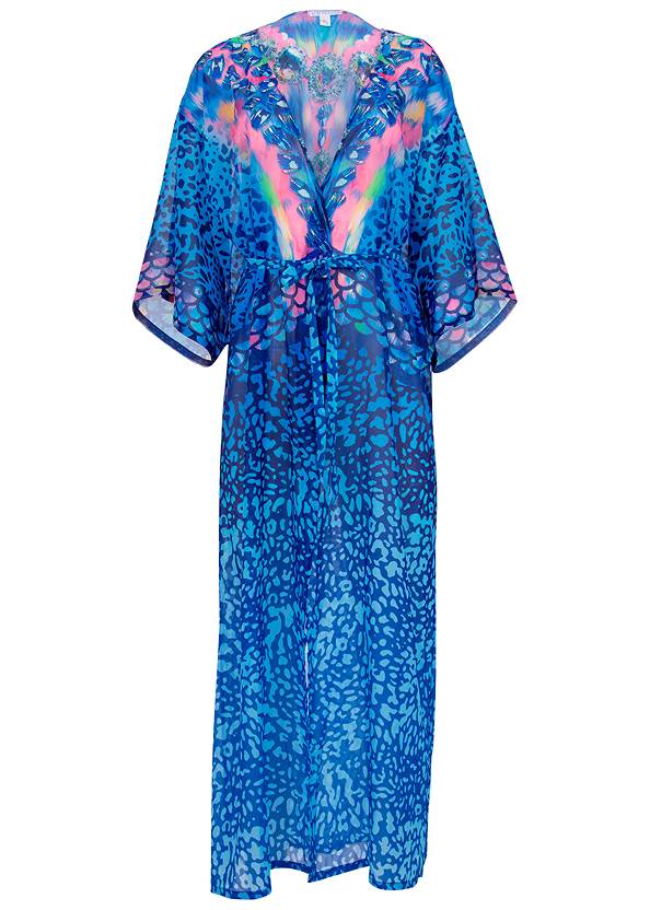 Ghost with background front view Long Kimono Cover-Up
