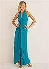 Front View Plunging Knot Maxi Dress