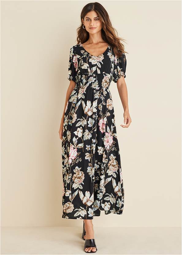 Floral Maxi Dress in Black Multi | VENUS