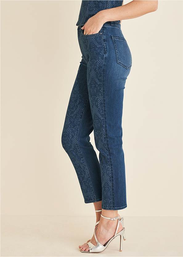 Waist down side view Lace Print Straight Jeans