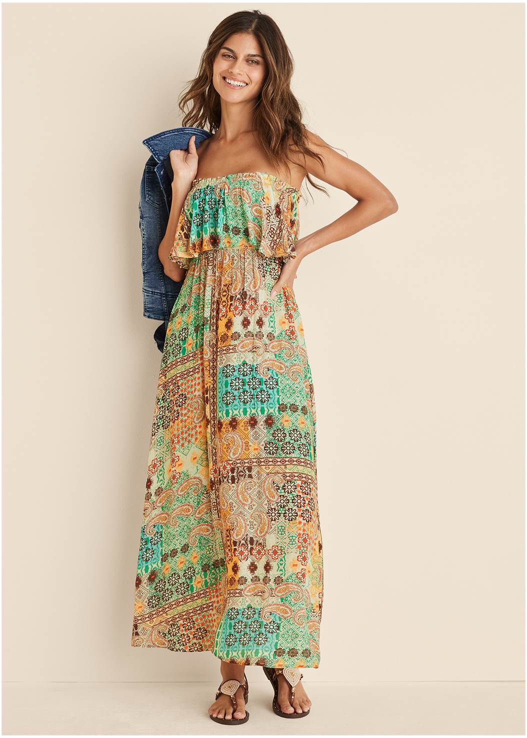 Cage Detail Paisley Woven Maxi Dress