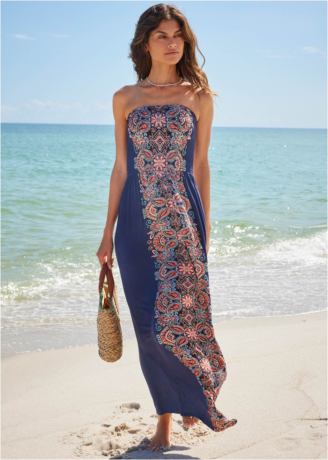 Bandeau Maxi Cover-Up Dress in Lavender Paisley Swirl | VENUS