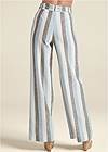 BACK View Striped Wide Leg Linen Pants With Self Belt
