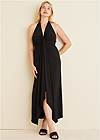 Front View Plunging Knot Maxi Dress
