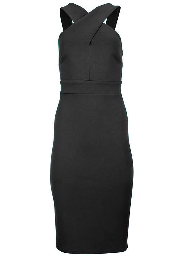 Ghost with background front view Luxe Scuba Cross Neck Dress