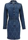 Ghost with background front view Lace Print Denim Mini Dress