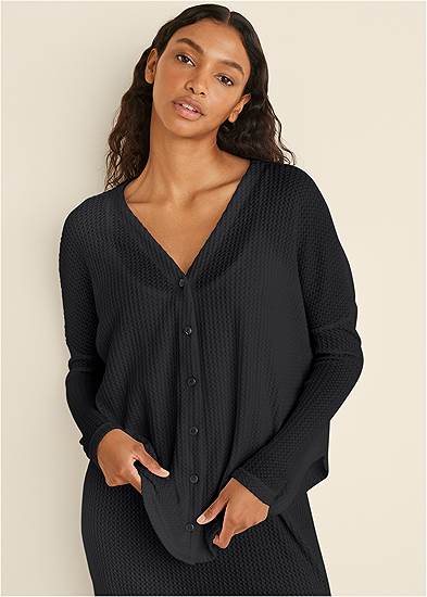 Cozy Waffle Button Down Top