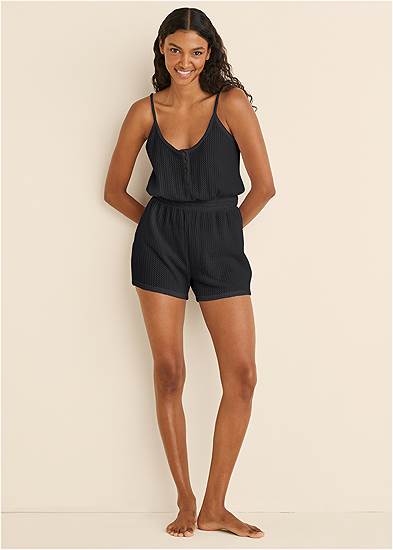Button Front Waffle Romper