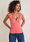 Cropped front view Ruched Cap Sleeve Top