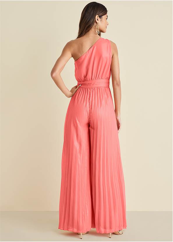 Full back view Gold Foil Pleated Jumpsuit