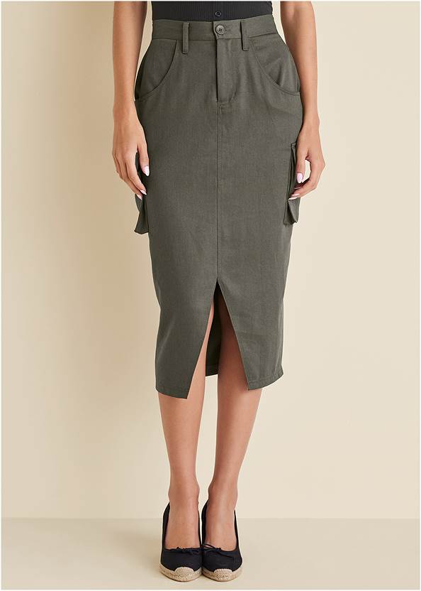 Waist down front view Relaxed Twill Midi Skirt