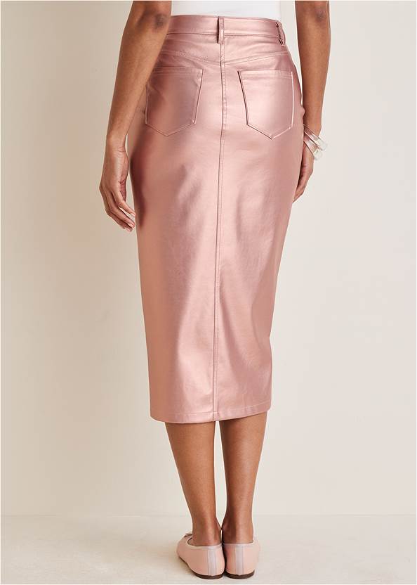 Waist down back view Faux Leather Midi Skirt