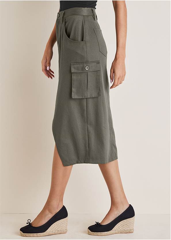 Waist down side view Relaxed Twill Midi Skirt