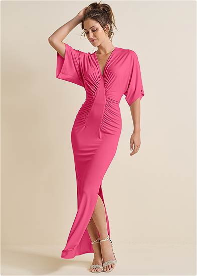Women's Long-Sleeve Plunge Cutout Maxi Dress, Women's Dresses & Jumpsuits